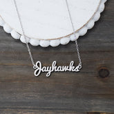 Fan Frenzy Gifts University of Kansas Officially Licensed Laser Jayhawks Script Necklace